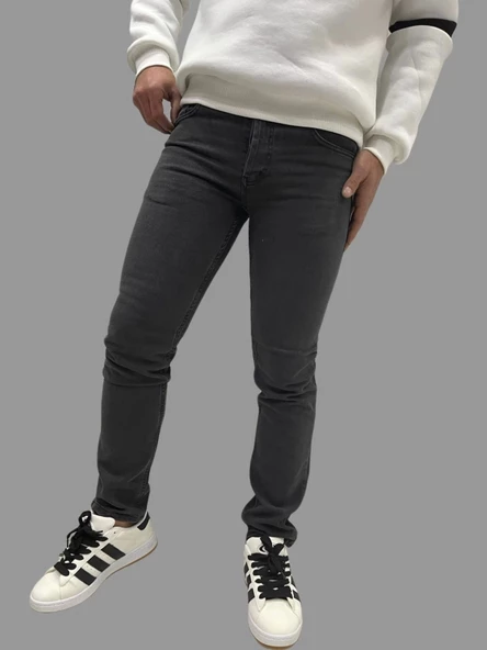 Erkek Dar Paça Düz New Füme Kot Pantolon - 7