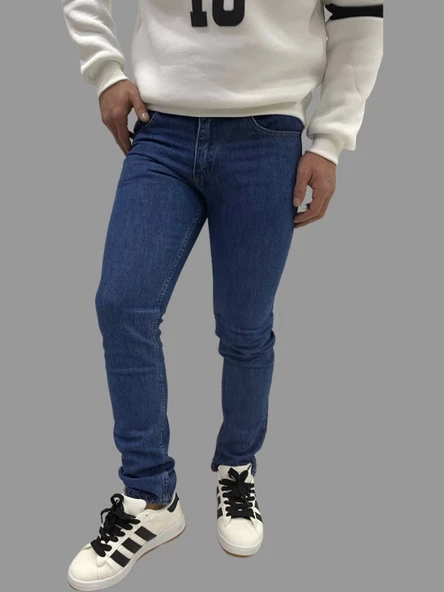 Erkek Dar Paça Özel New Okyanus Mavisi Kot Pantolon - Resim 5