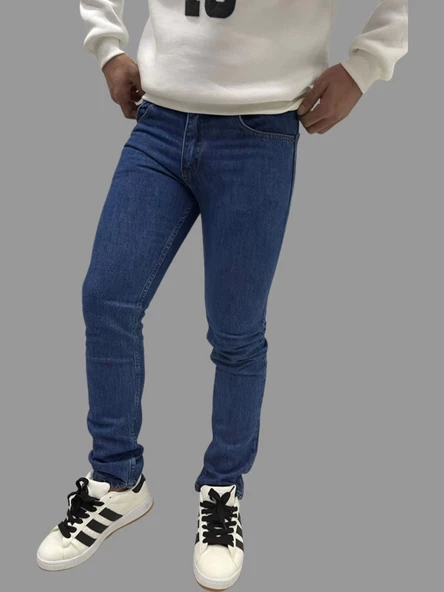 Erkek Dar Paça Özel New Okyanus Mavisi Kot Pantolon - Resim 3