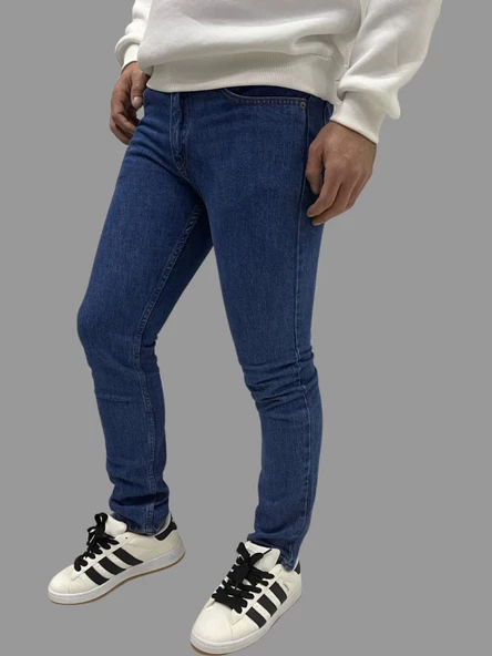 Erkek Dar Paça Özel New Okyanus Mavisi Kot Pantolon - Resim 2