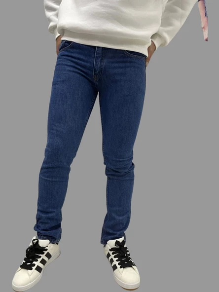 Erkek Dar Paça Özel New Okyanus Mavisi Kot Pantolon - Resim 4