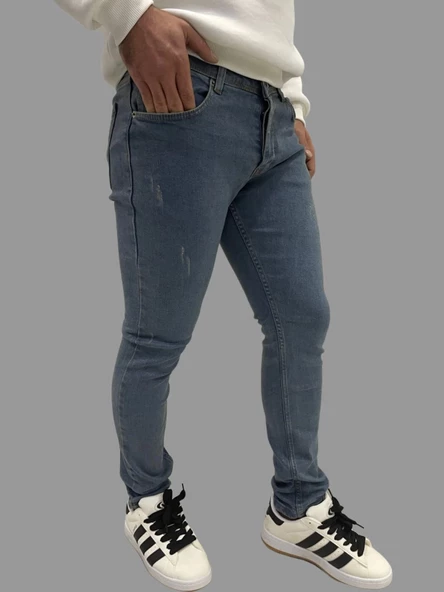 Erkek Dar Paça Desturalı New Toz Mavi Kot Pantolon ürün görseli
