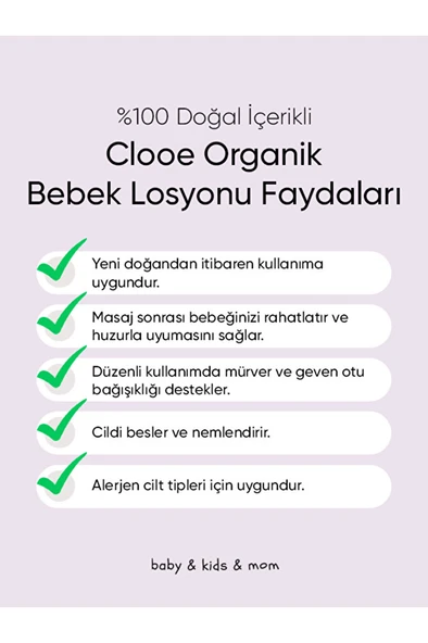 Organik Bebek Losyonu (250ML) - Argan Yağı, Zeytinyağı, Huş, Gül Suyu - Yenidoğan Kullanımına - 4