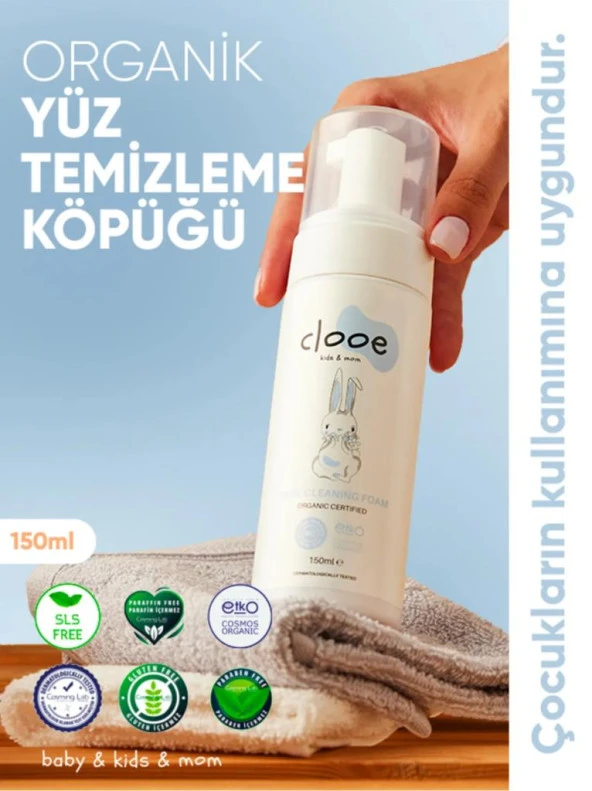 Clooe Organik Yüz Temizleme Köpüğü (150ml) - Yetişkin & Çocuk - Aloe Vera, At Kestanesi, Meyan Kökü