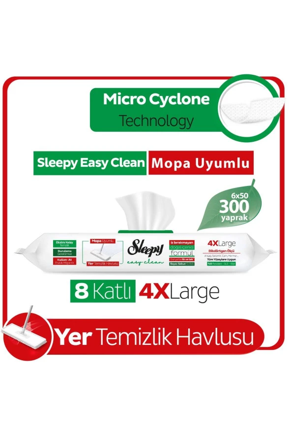 Sleepy Easy Clean Beyaz Sabun Katkılı Mopa Uyumlu Yer Temizlik Havlusu 6X50 (300 Yaprak)