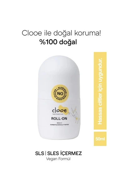 Clooe Doğal Roll On Unisex Ter Kokusu Önleyici (50ml) - Lekesiz, Fresh, Gözenek Kapatmaz