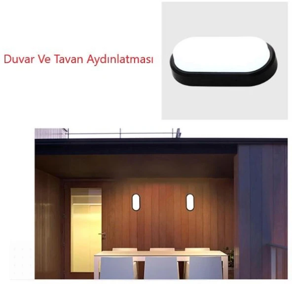 Horoz Aydos 20W Oval Siyah Led Nem Su Geçirmez Banyo Bahçe Modern Tavan Lambası Beyaz Işık - 6