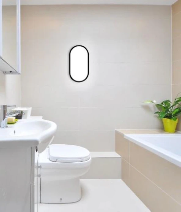Horoz Aydos 20W Oval Siyah Led Nem Su Geçirmez Banyo Bahçe Modern Tavan Lambası Beyaz Işık - 8