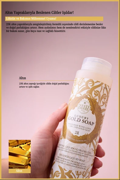 Nesti Dante Luxury Gold Duş Jeli 300ml | Nemlendirici ve Parlatıcı |Altın Özü - Resim 3