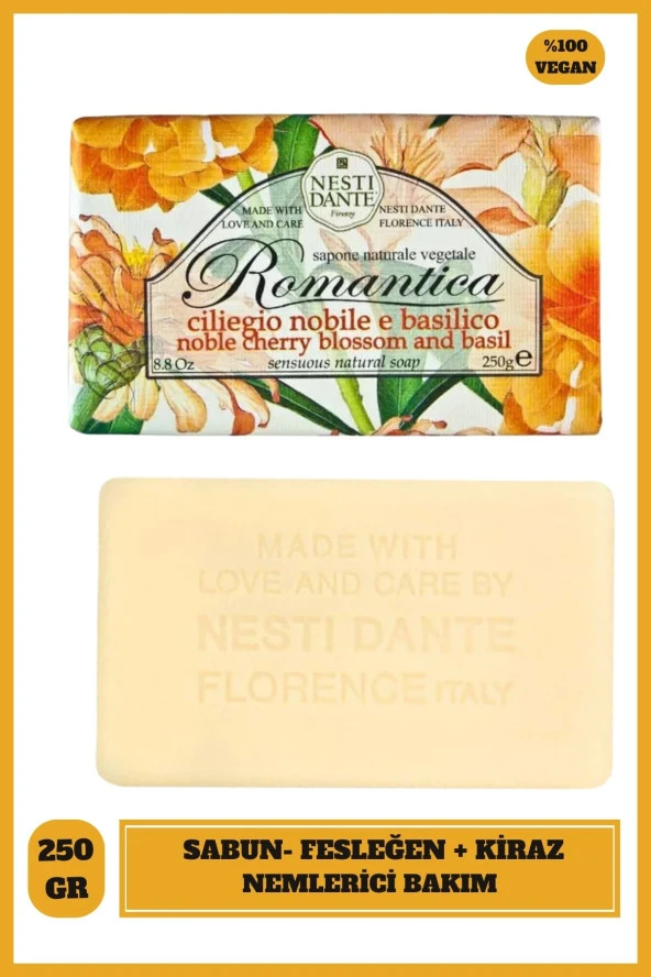 Sabun Romantica Kiraz Çiçeği ve Reyhan kokusu Vegan Bakım 250 g - 1
