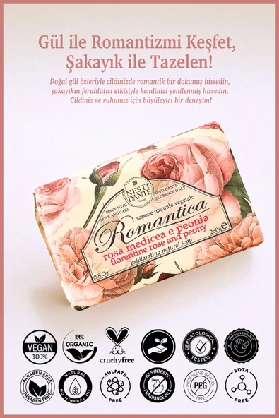Nesti Dante Romantica Florentine Rose &peony Katı Sabun 250gr | Nemlendirici | Gül Ve Şakayık Özü - Resim 2