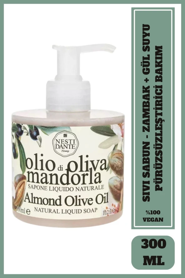 Sıvı Sabun 100% Olio d'Oliva Badem ve Zeytinyağlı Arındırıcı Vegan Bakım 300 ml ürün görseli 1