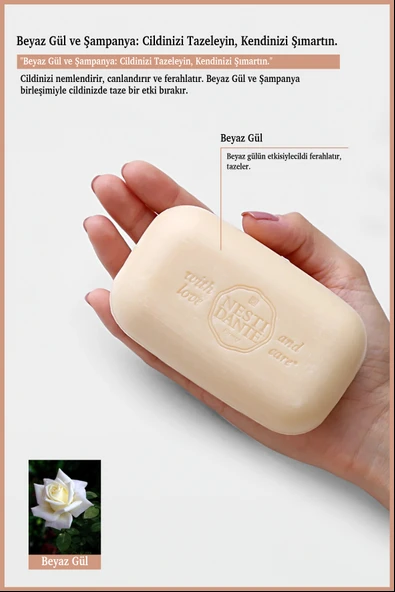 Nesti Dante Le Rose Champagne Katı Sabun 150 gr | Canlandırıcı | Beyaz Gül - Resim 3