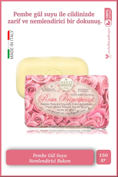 Nesti Dante Le Rose Principessa Katı Sabun 150 Gr | Nemlendirici | Pembe Gül - 1