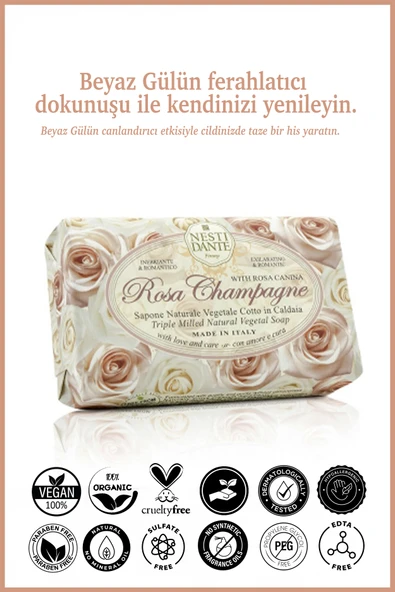 Nesti Dante Le Rose Champagne Katı Sabun 150 gr | Canlandırıcı | Beyaz Gül - Resim 2