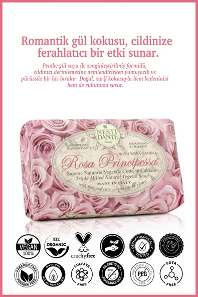 Nesti Dante Le Rose Principessa Katı Sabun 150 Gr | Nemlendirici | Pembe Gül - 2