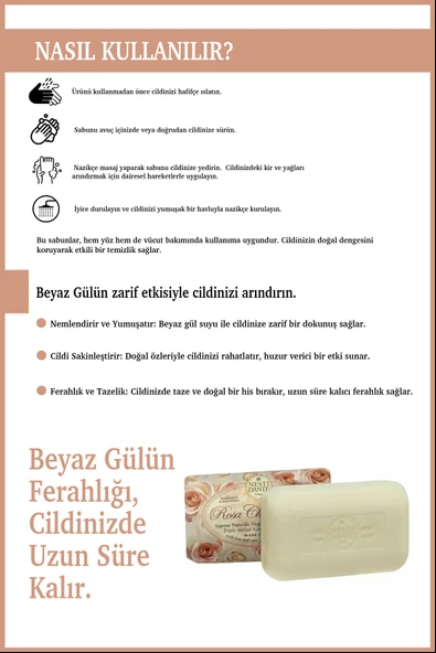 Nesti Dante Le Rose Champagne Katı Sabun 150 gr | Canlandırıcı | Beyaz Gül - Resim 4