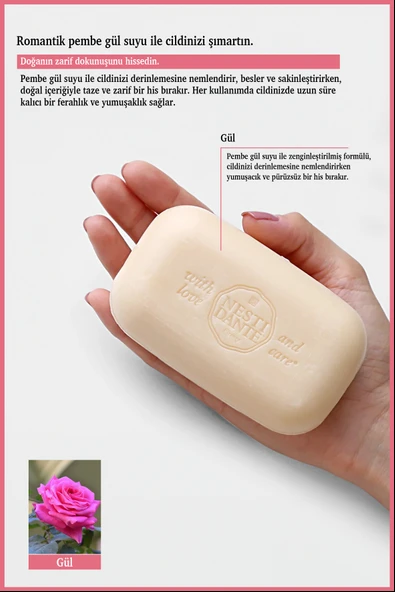 Nesti Dante Le Rose Principessa Katı Sabun 150 Gr | Nemlendirici | Pembe Gül - 3