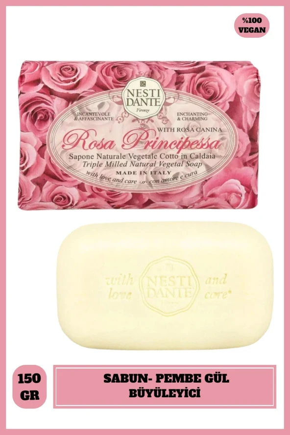 Sabun Le Rose Principessa Pembe Gül Suyu ve Kokulu Nemlendirci Vegan Bakım 150 g