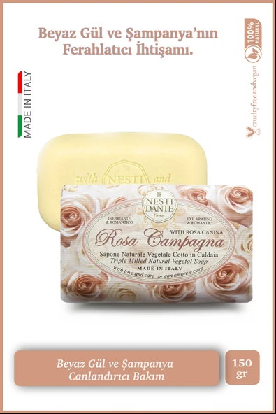 Nesti Dante Le Rose Champagne Katı Sabun 150 gr | Canlandırıcı | Beyaz Gül ürün görseli