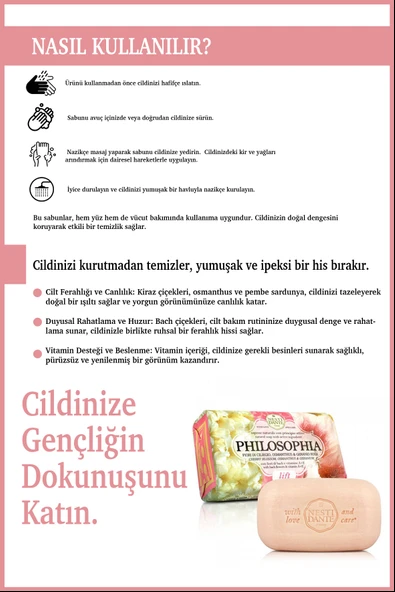 Nesti Dante Philosophia Prebiotic Katı Sabun 250 gr | Besleyici ve Nemlendirici |Beyaz Kil, Yulaf Sütü, Omega 3 - 4