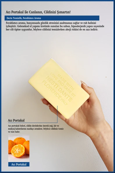 Nesti Dante Villa Sole Chinotto Di Amalfi Katı Sabun 250gr | Canlandırıcı Ve Antioksidan | Acı Portakal Özü - Resim 3