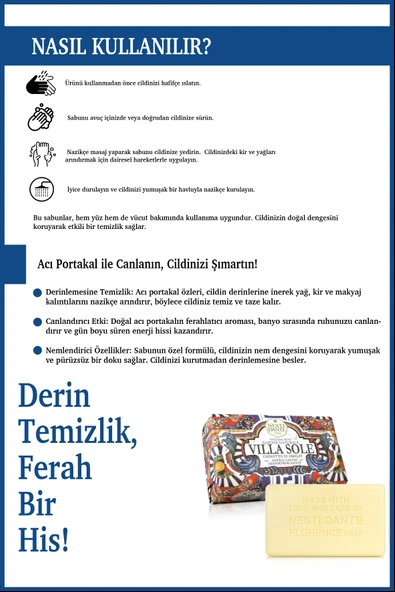 Nesti Dante Villa Sole Chinotto Di Amalfi Katı Sabun 250gr | Canlandırıcı Ve Antioksidan | Acı Portakal Özü - Resim 4