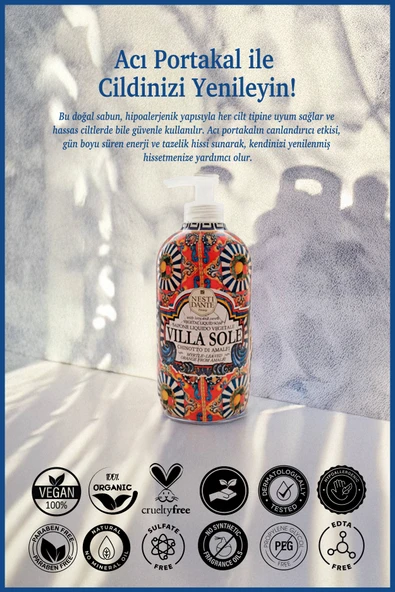 Nesti Dante Villa Sole Chinotto Di Amalfi Sıvı Sabun 500ml l Canlandırıcı ve Antioksidan l Acı Portakal Özü - Resim 2