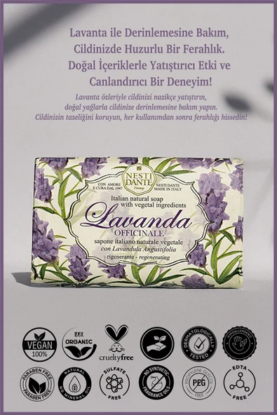 Nesti Dante Lavanda Officinale Katı Sabun 150g |Nemlendirici Ve Sakinleştirici| Lavanta - Resim 2