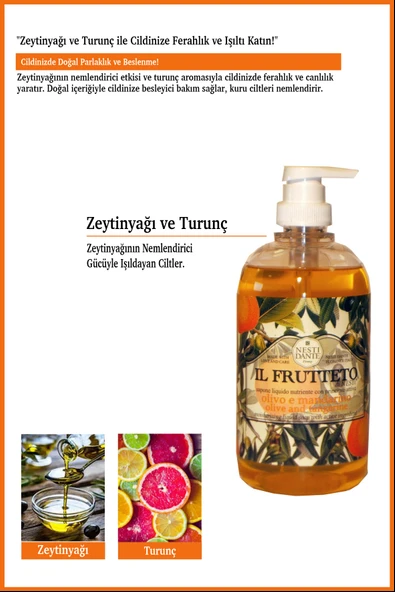 Nesti Dante Il Frutteto Olive Tangerine Sıvı Sabun 500ml | Canlandırıcı Bakım | Turunçgil, Zeytinyağı - Resim 3