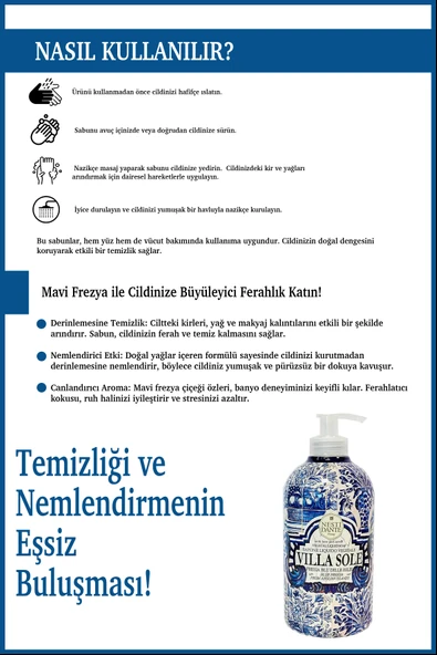Nesti Dante Villa Sole Fresia Blu Delle Eoilie Sıvı Sabun 500ml l Canlandırıcı l Mavi Frezya Çiçeği Özü - Resim 4