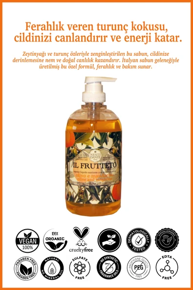 Nesti Dante Il Frutteto Olive Tangerine Sıvı Sabun 500ml | Canlandırıcı Bakım | Turunçgil, Zeytinyağı - Resim 2