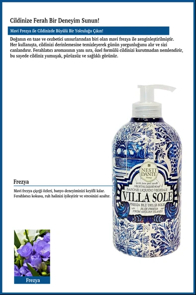 Nesti Dante Villa Sole Fresia Blu Delle Eoilie Sıvı Sabun 500ml l Canlandırıcı l Mavi Frezya Çiçeği Özü - Resim 3