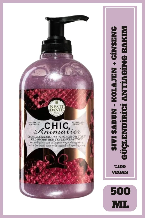 Sıvı Sabun Chic Animalier Red Vahşi Orkide Kokusu Antioksidant Kolajen Vegan Bakım 500 ml