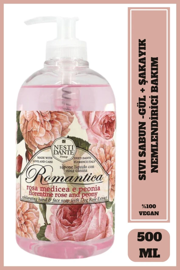Sıvı Sabun Romantica Floransa Gülü ve Şakayık Kokulu Arındırıcı Vegan Bakım 500 ml ürün görseli 1