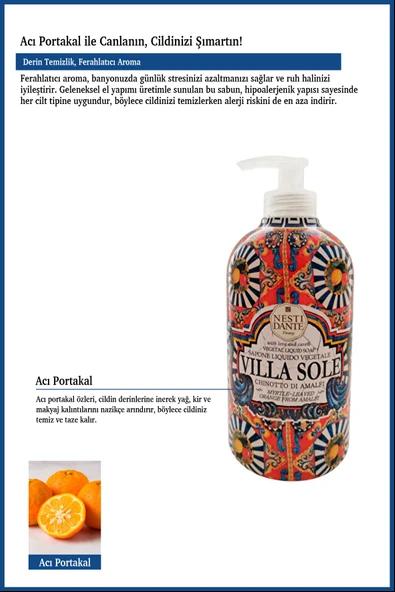 Nesti Dante Villa Sole Chinotto Di Amalfi Sıvı Sabun 500ml l Canlandırıcı ve Antioksidan l Acı Portakal Özü - Resim 3