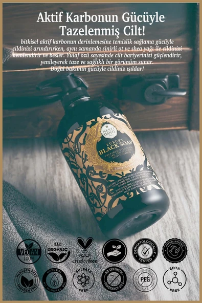 Nesti Dante Luxury Black Aktif Karbon Sıvı Sabun 500ml l Gözenek Arındırıcı l Shea Yağı,Sümbül, Yasemin Özü - 2