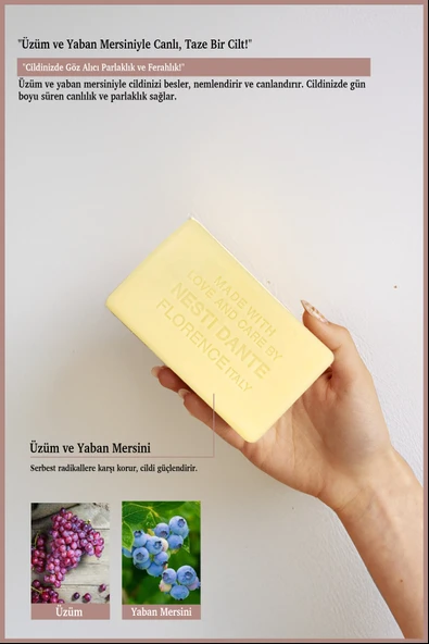 Nesti Dante Il Frutteto Red Grapes & Bluberry Katı Sabun 250gr | Canlandırıcı | Yaban Mersini Ve Üzüm Özü - Resim 3
