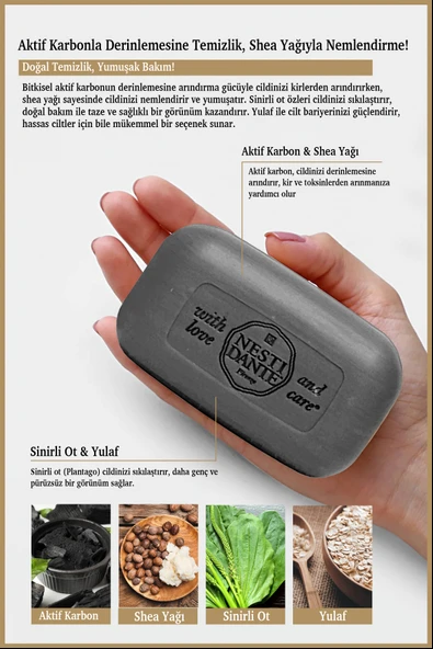 Nesti Dante Luxury Black Katı Sabun 250gr | Canlandırıcı Ve Sıkılaştırıcı | Aktif Karbon - Resim 3