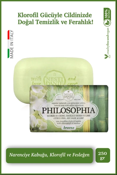 Nesti Dante Philosophia Breeze Katı Sabun 250 gr |Cilt Tonu Eşitleyici | Narenciye Kabuğu, Fesleğen, Klorofil ürün görseli 1