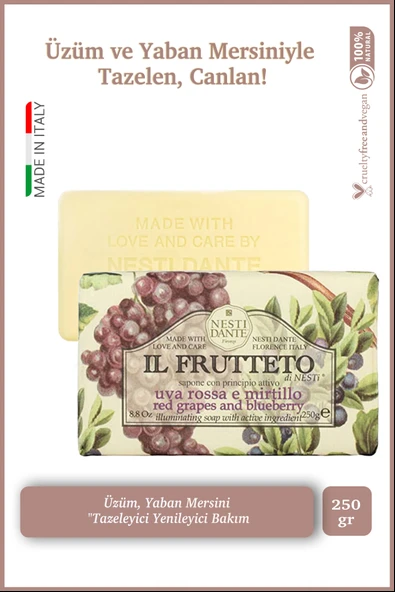 Nesti Dante Il Frutteto Red Grapes & Bluberry Katı Sabun 250gr | Canlandırıcı | Yaban Mersini Ve Üzüm Özü ürün görseli 1