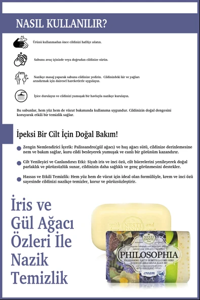 Nesti Dante Philosophia Cream Katı Sabun 250 gr | Aydınlatıcı ve Nemlendirici | İnci Özü, İris, Gül Ağacı - 4