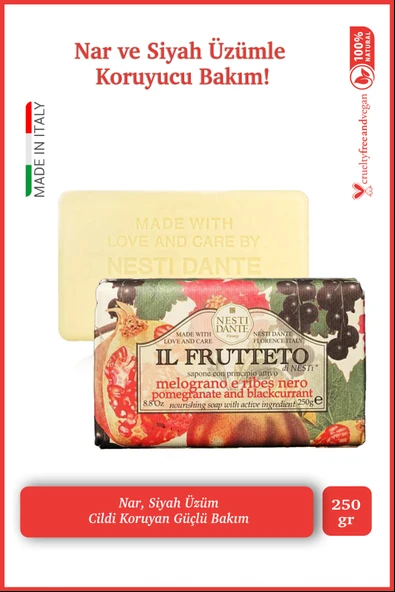 Nesti Dante Il Frutteto Pomegranate Blackcurrant Katı Sabun 250gr | Antioksidan | Nar Ve Siyah Üzüm Özü ürün görseli 1