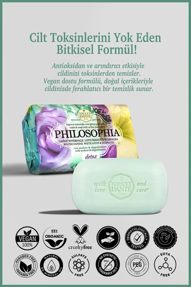 Nesti Dante Philosophia Detox Katı Sabun 250 gr | Detoks ve Aydınlatıcı | Defne, Lotus Çiçeği, Beyaz Nilüfer - Resim 2