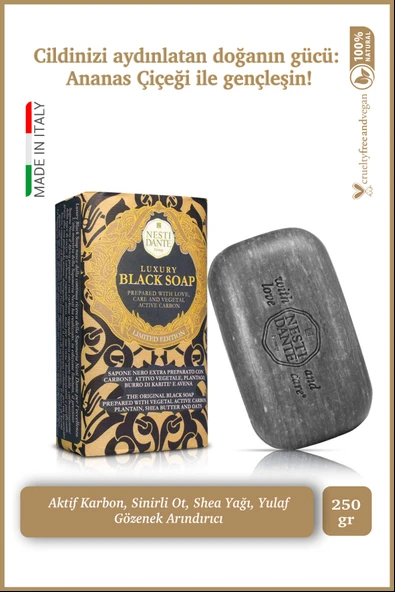 Nesti Dante Luxury Black Katı Sabun 250gr | Canlandırıcı Ve Sıkılaştırıcı | Aktif Karbon ürün görseli 1