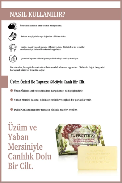 Nesti Dante Il Frutteto Red Grapes & Bluberry Katı Sabun 250gr | Canlandırıcı | Yaban Mersini Ve Üzüm Özü - Resim 4
