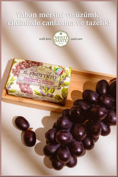 Nesti Dante Il Frutteto Red Grapes & Bluberry Katı Sabun 250gr | Canlandırıcı | Yaban Mersini Ve Üzüm Özü - Resim 5