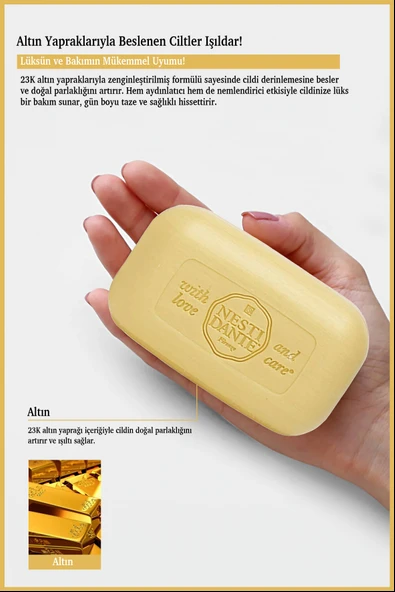 Nesti Dante Luxury Gold Katı Sabun 250gr  Aydınlatıcı Ve Besleyici Altın Özlü - Resim 3