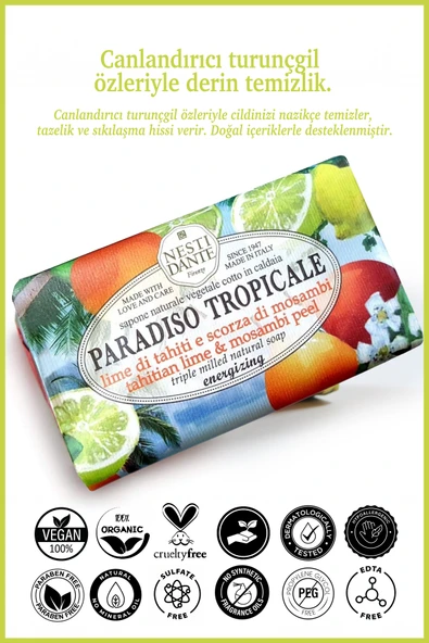 Nesti Dante Sabun Paradiso Tropicale Tahitian Lime ve Mosambi Peel Katı Sabun 250gr|Sıkılaştırıcı |Limon - Resim 2