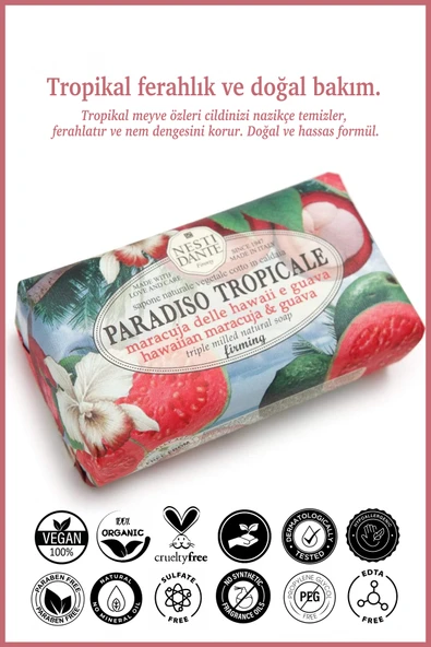 Nesti Dante Paradiso Tropicale Hawaiian Maracuja&Guava Katı Sabun 250 gr | Nemlendirici | Guava Meyvesi, Çarkıfelek - Resim 2